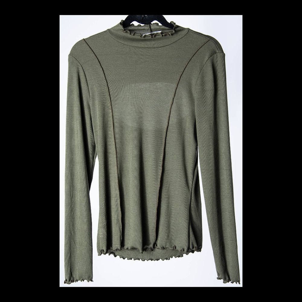 Heatherly Womens Ariellah Olive Back Cutout Mock Neck Long Sleeve Top XL NWT